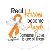 Heroes Become Angels Kidney Cancer Round Stickers
