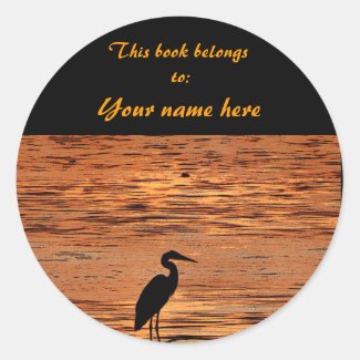 Heron at Sunset Bookplate Round Stickers