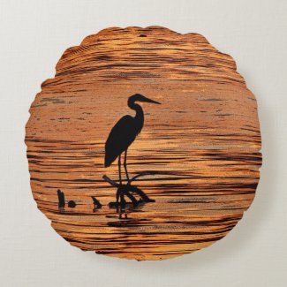 Heron at Sunset Round Pillow