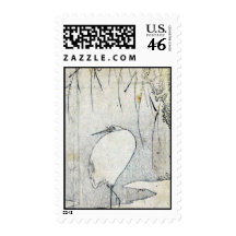 Heron beneath a willow tree by Ryuryukyo,Shinsai Stamps