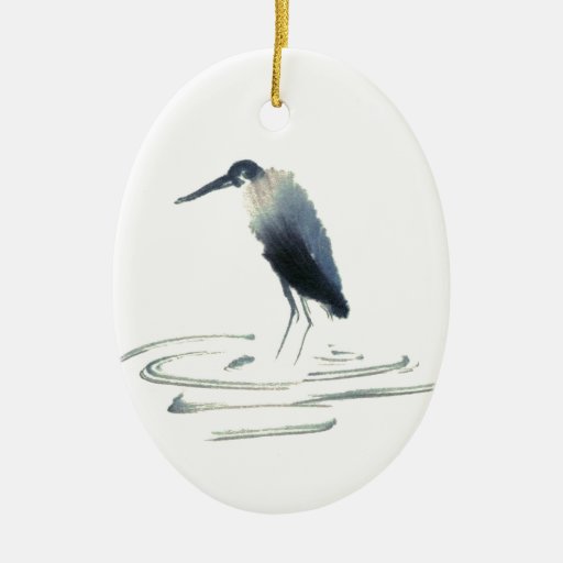 Heron Meditation Sumi-e Christmas Tree Ornament | Zazzle