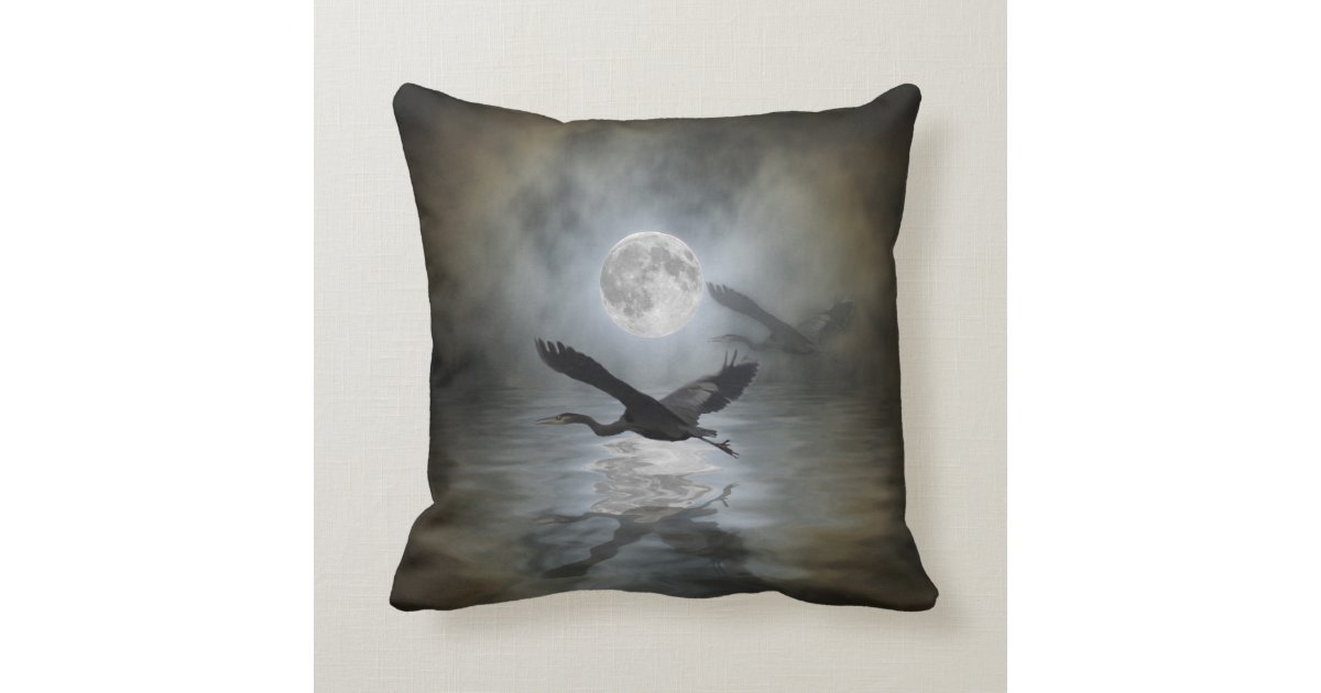 Heron Moon Fantasy Wildlife Animal Heron-lover Throw Pillow Zazzle