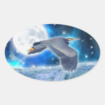 Heron, Moon & Waterfall Fantasy Art Gift Stickers