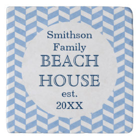 Herringbone Blue White Beach House Custom Trivets