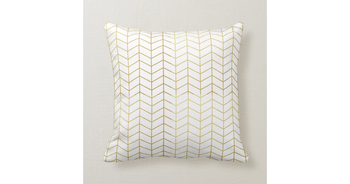 Herringbone Pattern Faux Gold Foil White Geometric Throw Pillow Zazzle