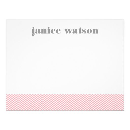 Herringbone personalized flat note cards - pink