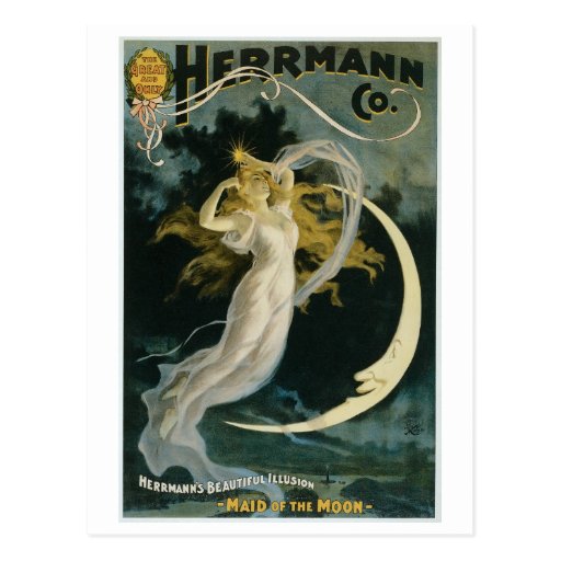 Herrmann ~ Maid of the Moon Vintage Magician Act Post Card