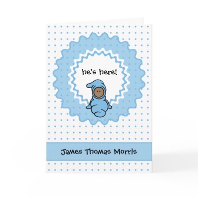 "he's here!" Baby Boy Birth Announcement Greeting Card by cutietoots