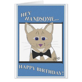 Hey Handsome, Happy Birthday - cool cat card! Greeting Card