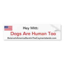 Hey Mitt: Dogs Are Human Too Bumper Sticker