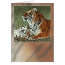 Hey Mom Wake Up! Tiger cub & mother greeting card