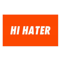 hi hater, bye hater, funny, humor, offensive, cool, fun, enemy, fans, lovers, haters, orange, typography, business card, Business Card with custom graphic design