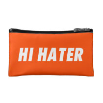 hi hater, bye hater, funny, humor, offensive, cool, fun, enemy, fans, lovers, haters, orange, typography, bag, [[missing key: type_bagettes_ba]] with custom graphic design