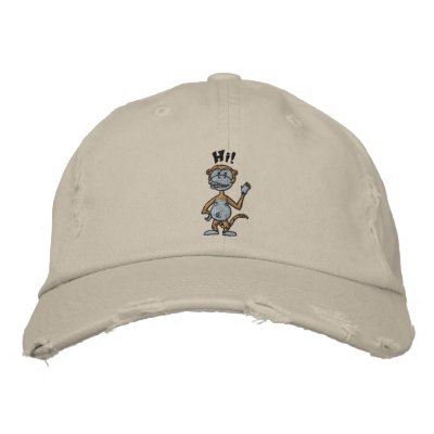 Hi! Monkey (black outline) Embroidered Hats by jsoh