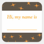 "Hi, my name is ___" - Orange Stars On Brown Stickers