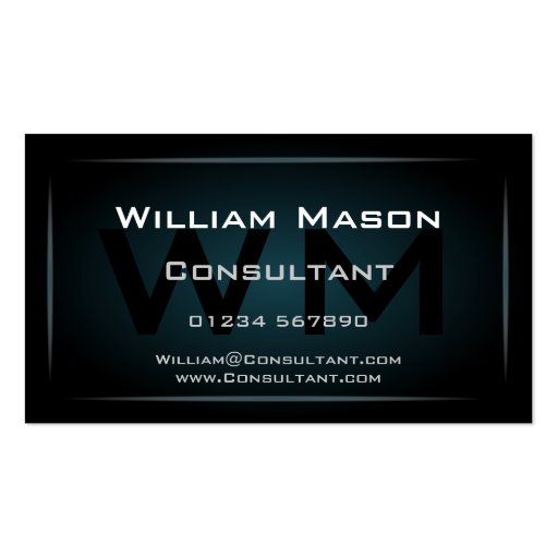 Hi-Res Blue Monogram Professional Business Card (front side)
