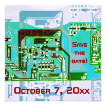 Hi- tech electronic geek wedding save the date custom invites