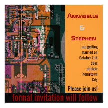 Hi- tech electronic geek wedding save the date invitations