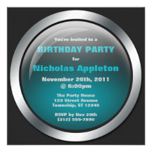 Hi-Tech Sphere Blue Birthday Party Invitations
