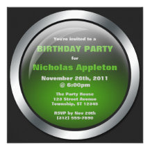 Hi-Tech Sphere Green Birthday Party Invitations
