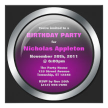 Hi-Tech Sphere Purple Birthday Party Invitations
