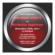 Hi-Tech Sphere Red Birthday Party Invitations