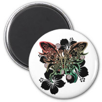 hibiscus, butterfly, flower, art, illustration, graphic, design, cool, surfer, surfing, rock, street, tribal, tattoo, nature, animal, hawaii, beach, animals, Magnet with custom graphic design