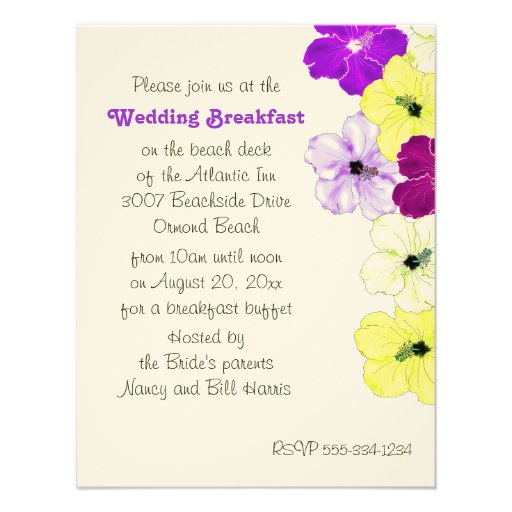 Hibiscus Art Border Wedding Breakfast Invitation
