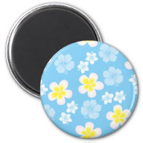 hibiscus, blue, pattern, illustrations, Magnet with custom graphic design