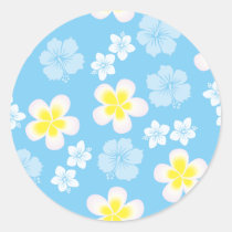 hibiscus, blue, pattern, illustrations, Klistermærke med brugerdefineret grafisk design