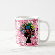butterfly, flowers, girl, afro, diva, music, illustration, cute, pop, female, street, cool, luv, love, feminine, funny, lovely, kawaii, graphic, design, lady, stylish, colorful, hibiscus, pink, surfer, surfing, beach, hawaii, tropical, plant, Mug with custom graphic design