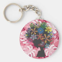 butterfly, flowers, girl, afro, diva, music, illustration, cute, pop, female, street, cool, luv, love, feminine, funny, lovely, kawaii, graphic, design, lady, stylish, colorful, hibiscus, pink, surfer, surfing, beach, hawaii, tropical, plant, Keychain with custom graphic design