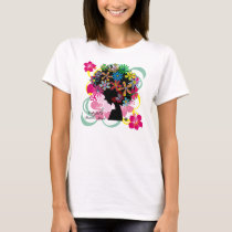 butterfly, flowers, girl, afro, diva, music, illustration, cute, pop, female, street, cool, luv, love, feminine, funny, lovely, kawaii, graphic, design, lady, stylish, colorful, hibiscus, pink, surfer, surfing, beach, hawaii, tropical, plant, Shirt with custom graphic design