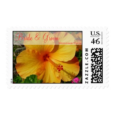 Hibiscus - Bride & Groom Names Postage Stamps