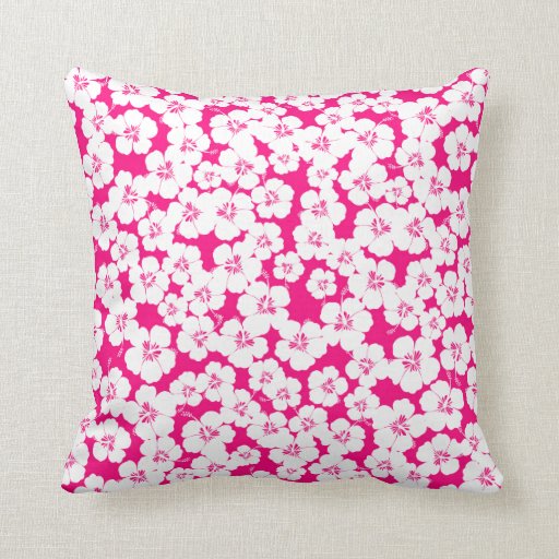 hibiscus cerise and white cute girly throw pillow Zazzle