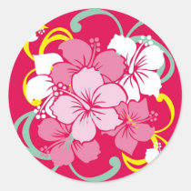 hawaii, flower, pink, hibiscus, cute, pop, illustration, funny, feminine, tropical, summer, surfer, surfing, beach, sea, aloha, coast, paradise, hula, island, illustrations, Adesivo com design gráfico personalizado