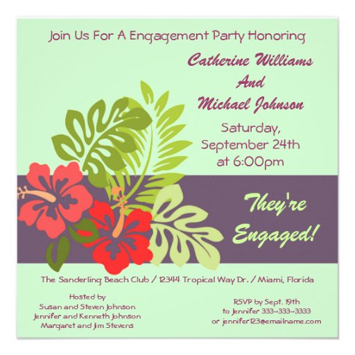 Hibiscus Floral Tropical Wedding Engagement Party Invitation (front side)