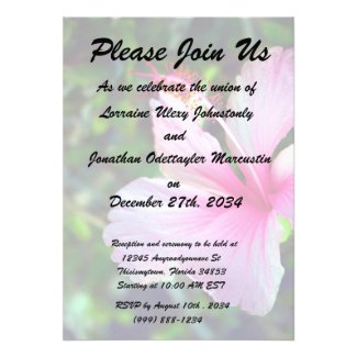 Hibiscus flower bright pink against green personalized invitation