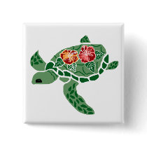 Hibiscus flower sea turtle button