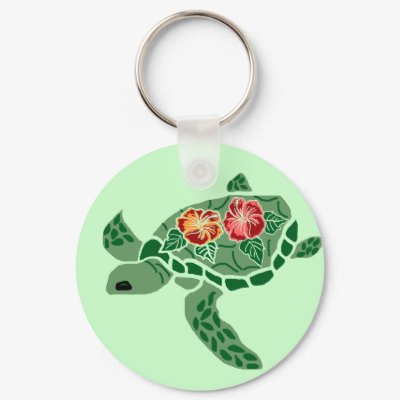 Hibiscus flower sea turtle key chain by marcya7