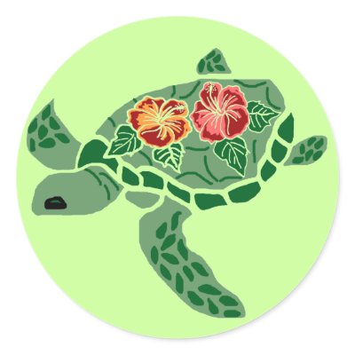 Hibiscus flower sea turtle stickers by marcya7