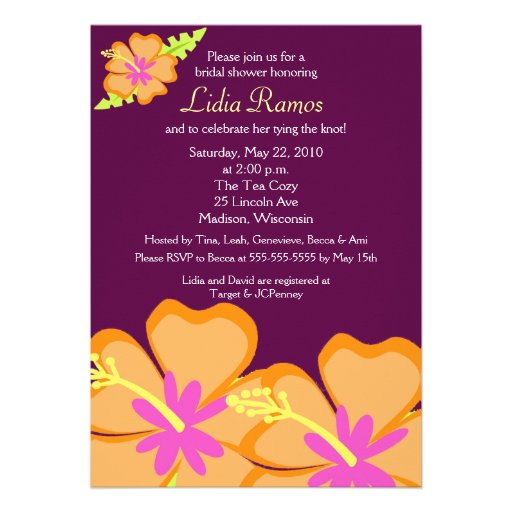 Hibiscus Flower Tropical 5x7 Bridal Shower Invite (front side)