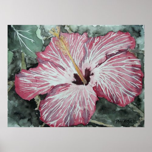 hibiscus flower watercolor painting art gift print