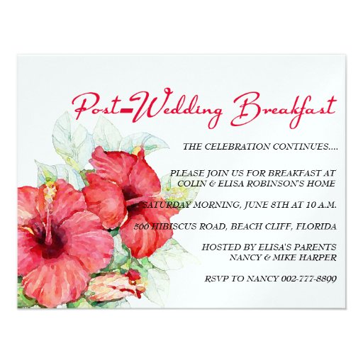 Hibiscus Flowers Post-Wedding Breakfast or Brunch Personalized Announcement