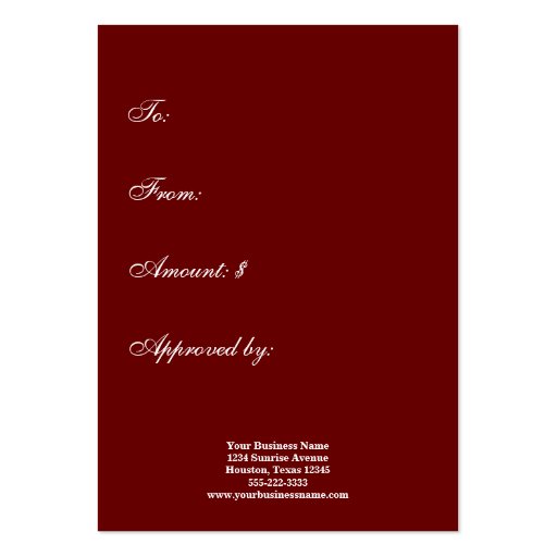 Hibiscus Hummingbird Gift Certificate Gift Cards Business Card Templates (back side)