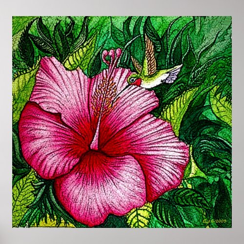 Hibiscus Hummingbird Print print