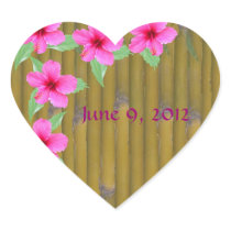 Hibiscus on Bamboo Heart Sticker