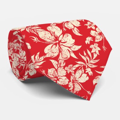 Hibiscus Pareau Hawaiian Floral Two-sided Printed Tie