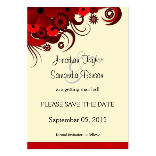 Hibiscus Red Floral Wedding Save The Date Cards Business Card (back side)
