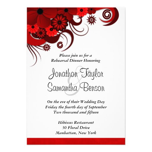 Hibiscus Red Wedding Rehearsal Dinner Invitations (front side)